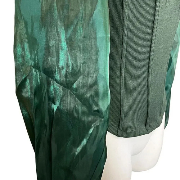 Oddy Womens Sheer Puff Sleeve Boned Ribbed Green Top Shirt Blouse NWT sz Large - Picture 2 of 16
